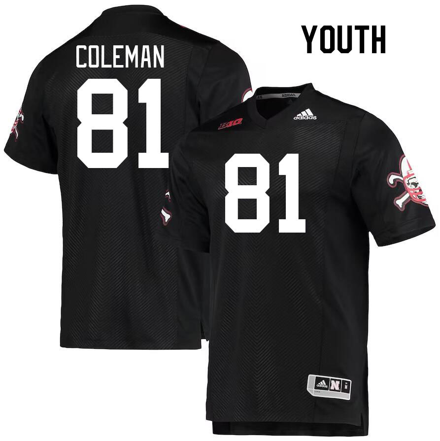 Youth #81 Malachi Coleman Nebraska Cornhuskers College Football Jerseys Stitched Sale-Black